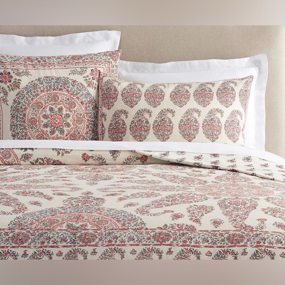 Pottery barn remy paisley reversible full/queen cotton duvet cover Boteh paisley